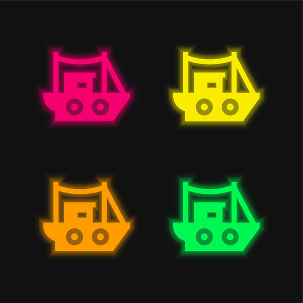 Значок светящегося неонового вектора лодки 4 цвета