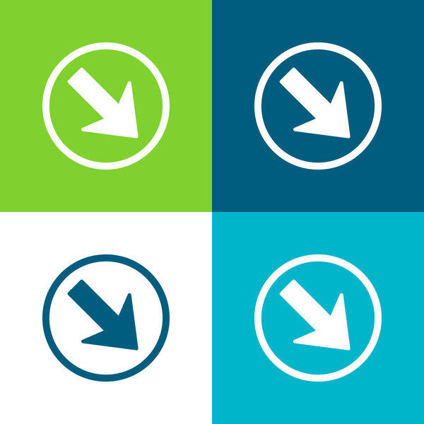 Стрелка, указывающая вниз прямо в окружности Плоский четырехцветный минимальный набор значков