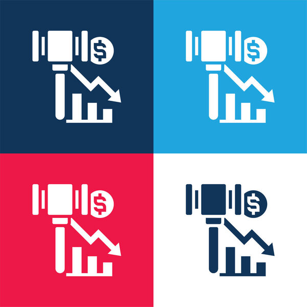 Bankruptcy blue and red four color minimal icon set