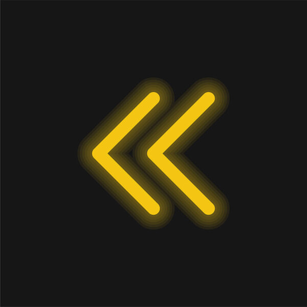 Backward yellow glowing neon icon
