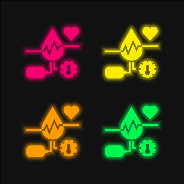 Blood four color glowing neon vector icon