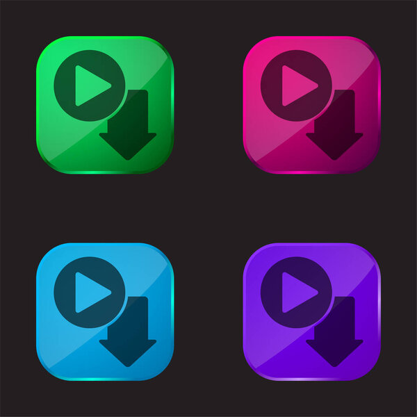 Arrow four color glass button icon