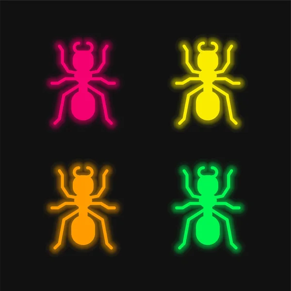 Ant Four Color Glowing Neon Vector Icon — Stock Vector