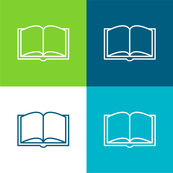 Книга Открытая Контур сверху Вид Плоский четырехцветный минимальный набор значков