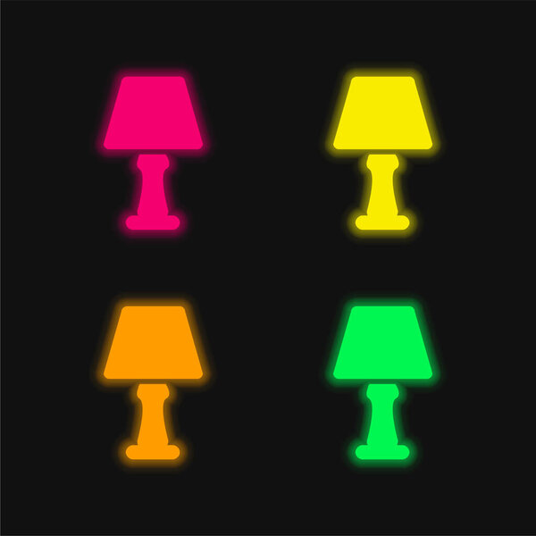 Bedside Lamp four color glowing neon vector icon