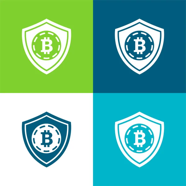 Bitcoin Safety Shield Symbol Flat Four Color Minimal Icon Set — Stock Vector