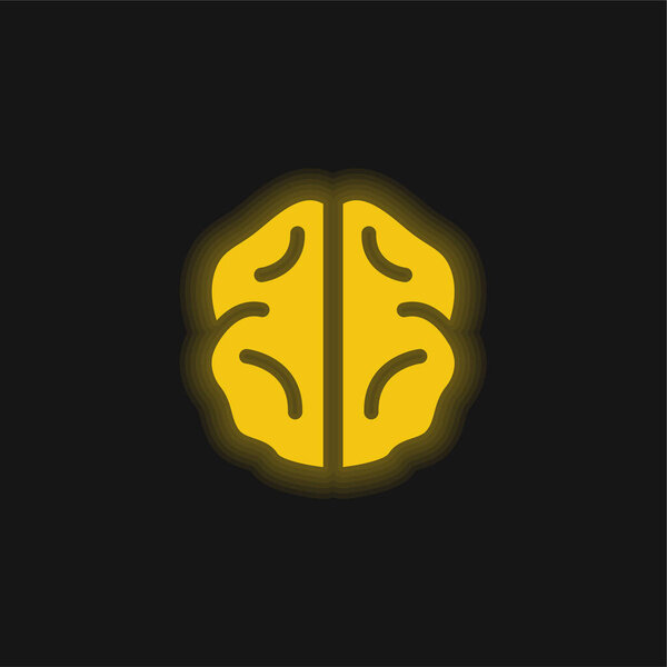 Brain yellow glowing neon icon