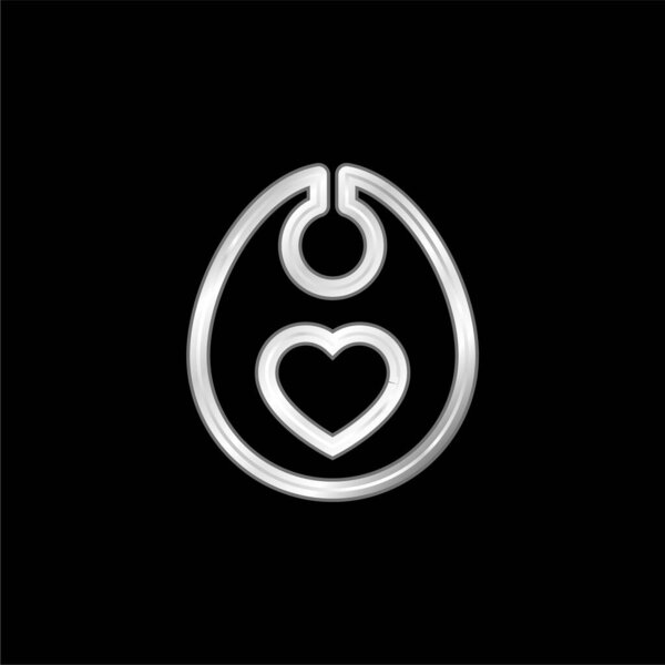 Baby Bib With Heart Outline silver plated metallic icon