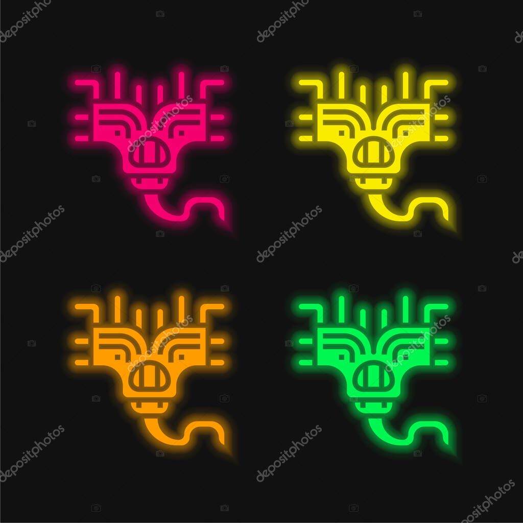 Alien four color glowing neon vector icon