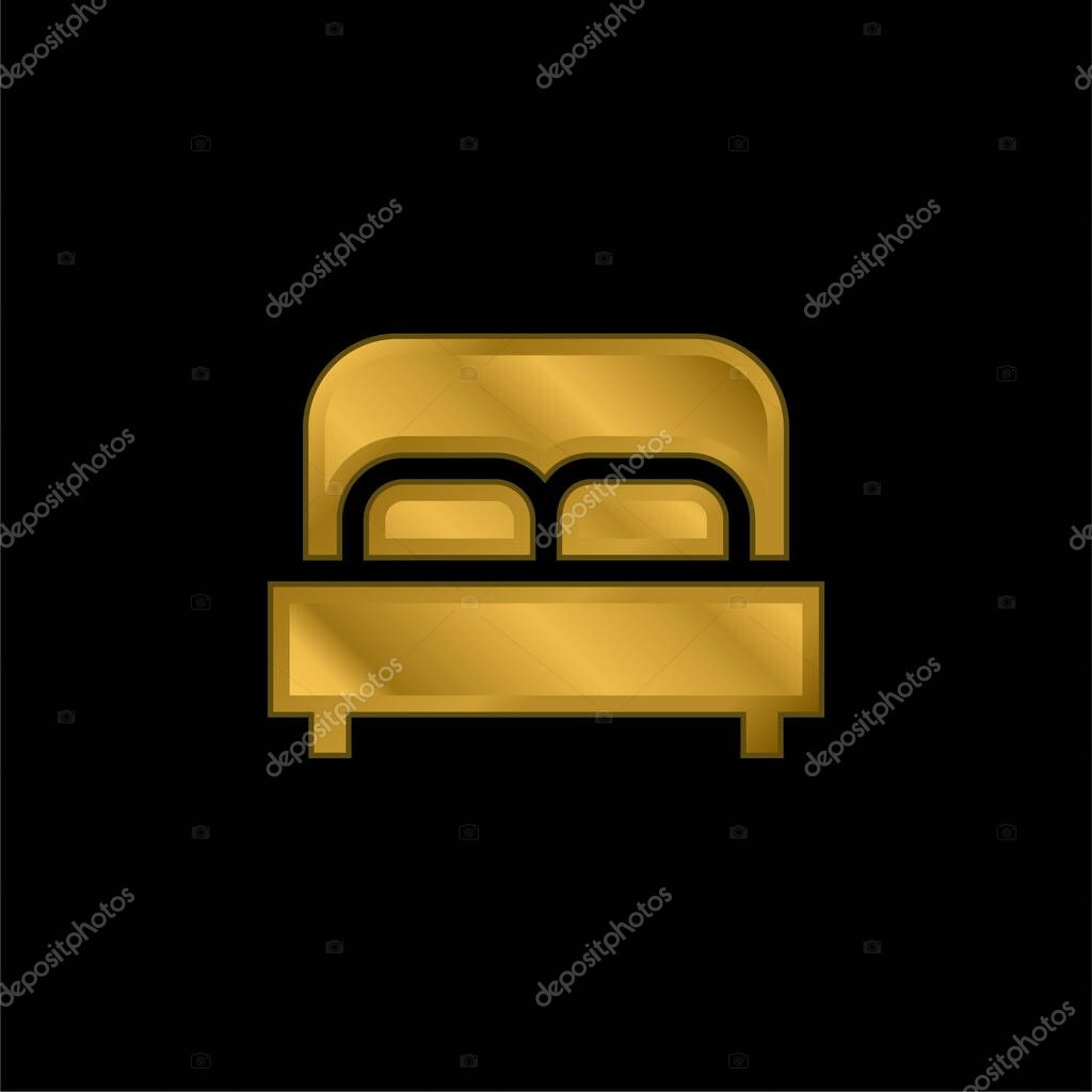 Bed gold plated metalic icon or logo vector