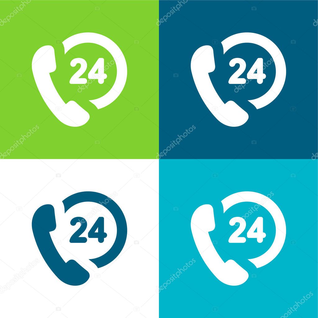 24 Hours Support Flat four color minimal icon set