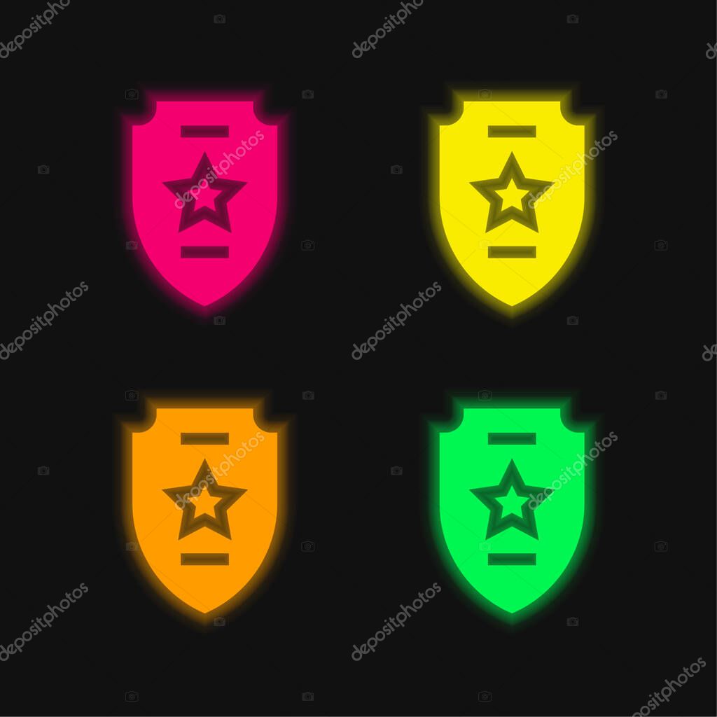 Badge four color glowing neon vector icon