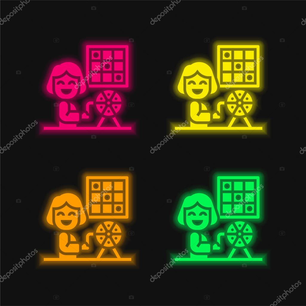 Bingo four color glowing neon vector icon