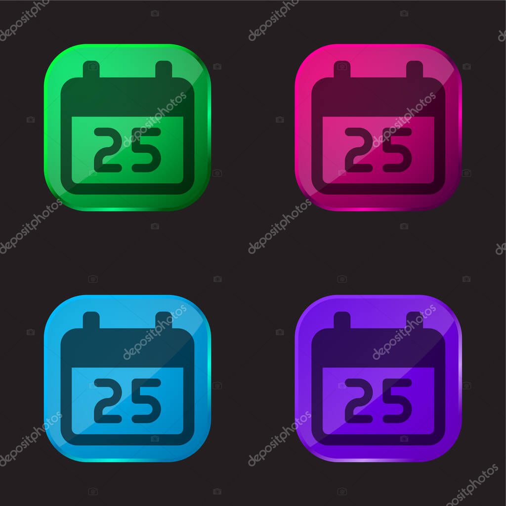 25 December four color glass button icon