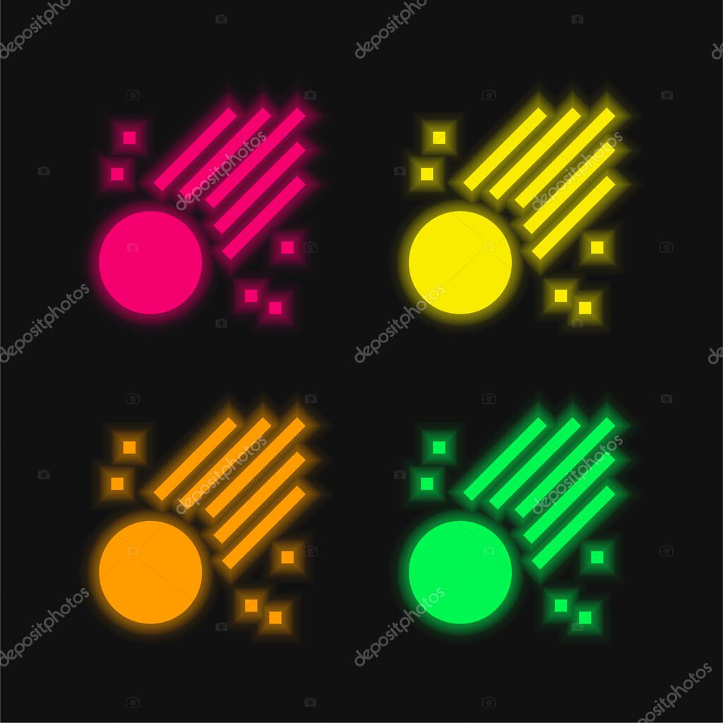 Asteroid four color glowing neon vector icon