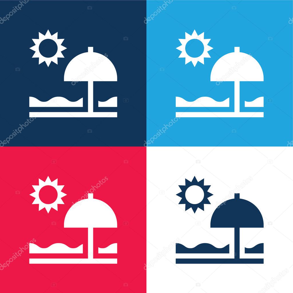 Beach blue and red four color minimal icon set