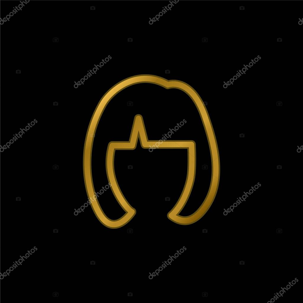 Blond Female Short Hair Shape gold plated metalic icon or logo vector