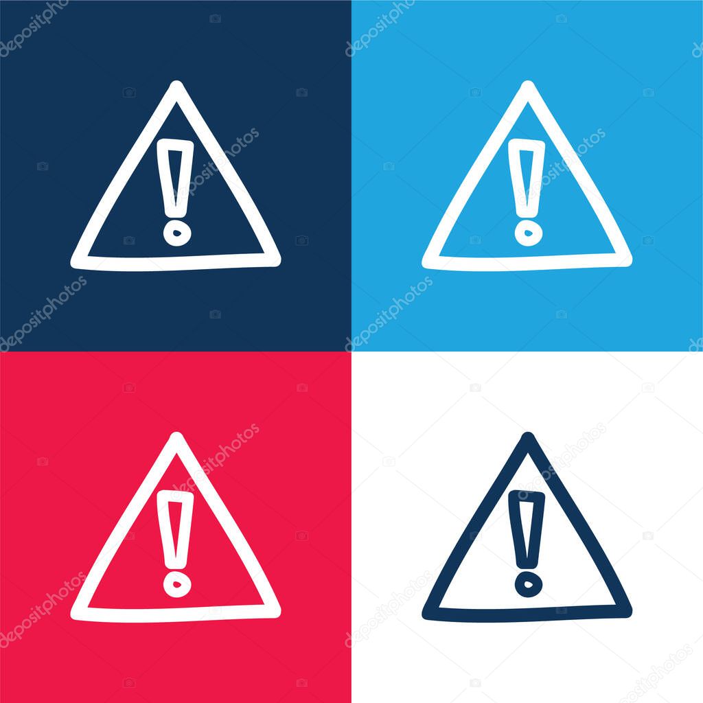 Alert Hand Drawn Sign blue and red four color minimal icon set