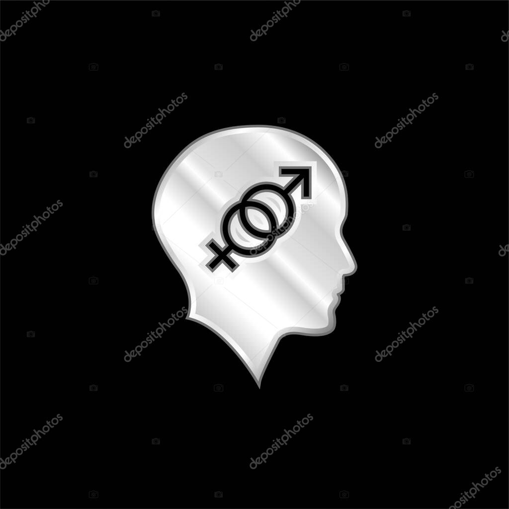 Bald Head With Sex Symbols silver plated metallic icon