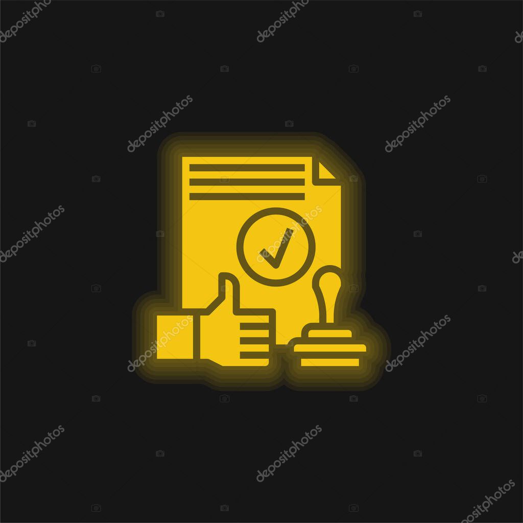 Approval yellow glowing neon icon