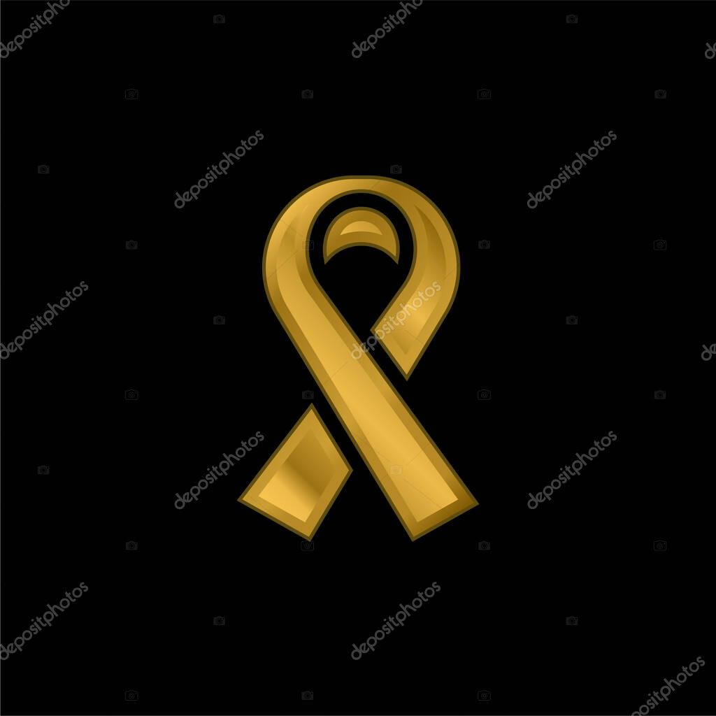 Black Ribbon gold plated metalic icon or logo vector