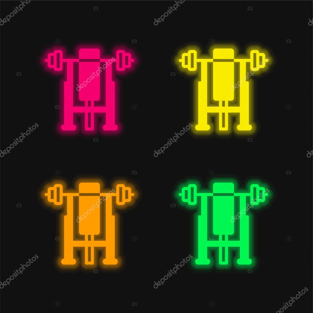 Bench four color glowing neon vector icon