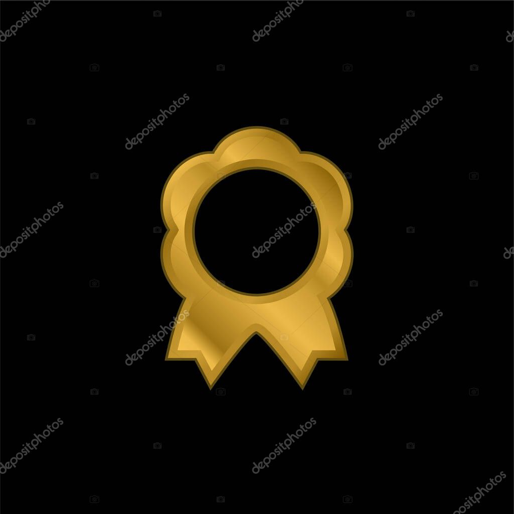 Award Medal Of Flower Shape With Ribbon Tails gold plated metalic icon or logo vector