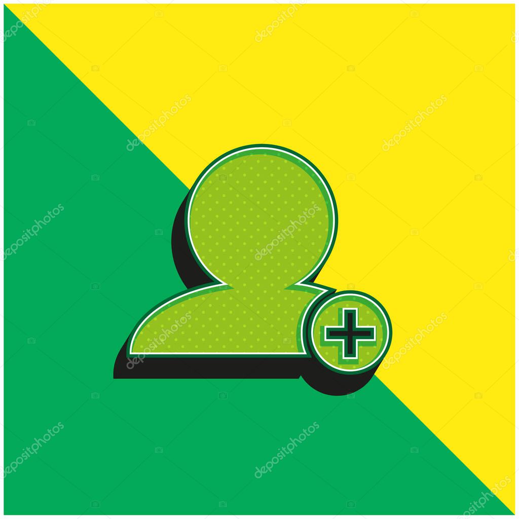 Add People Interface Symbol Of Black Person Close Up With Plus Sign In Small Circle Green and yellow modern 3d vector icon logo