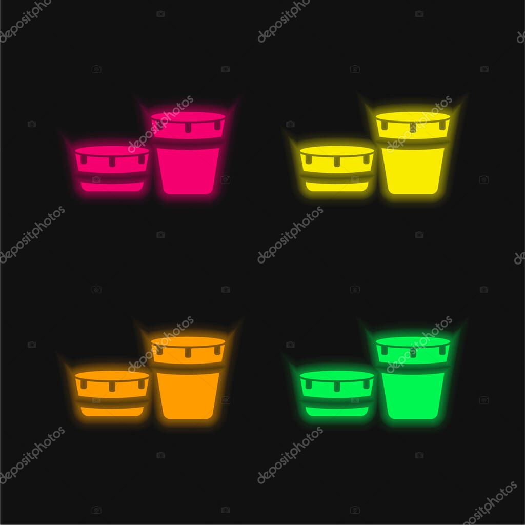 African Drum Set With Design four color glowing neon vector icon