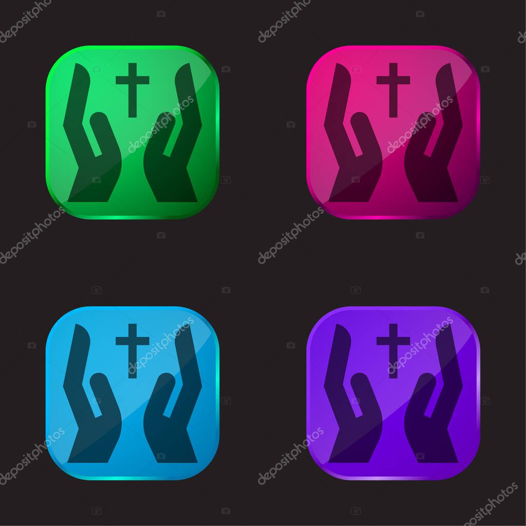 Bless four color glass button icon