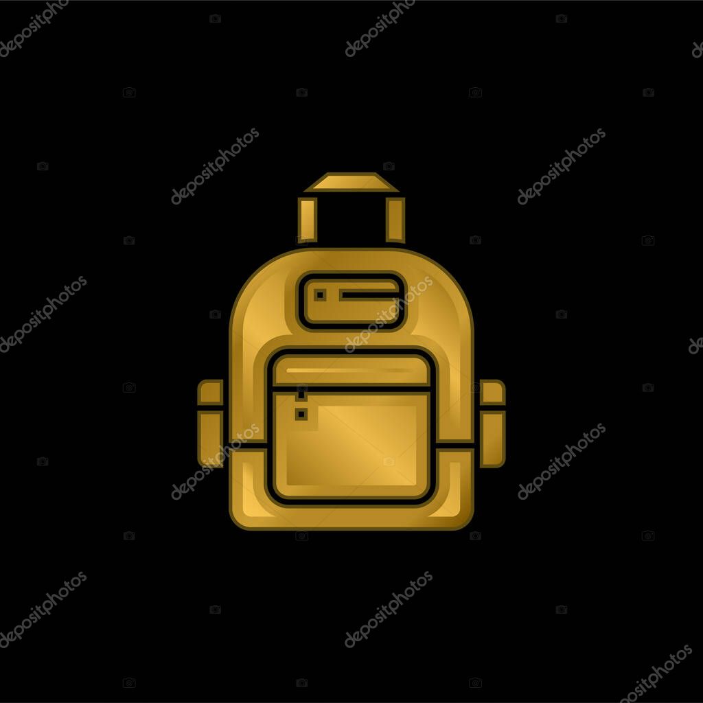Backpack gold plated metalic icon or logo vector