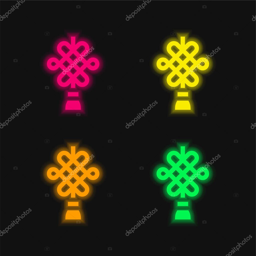 Amulet four color glowing neon vector icon