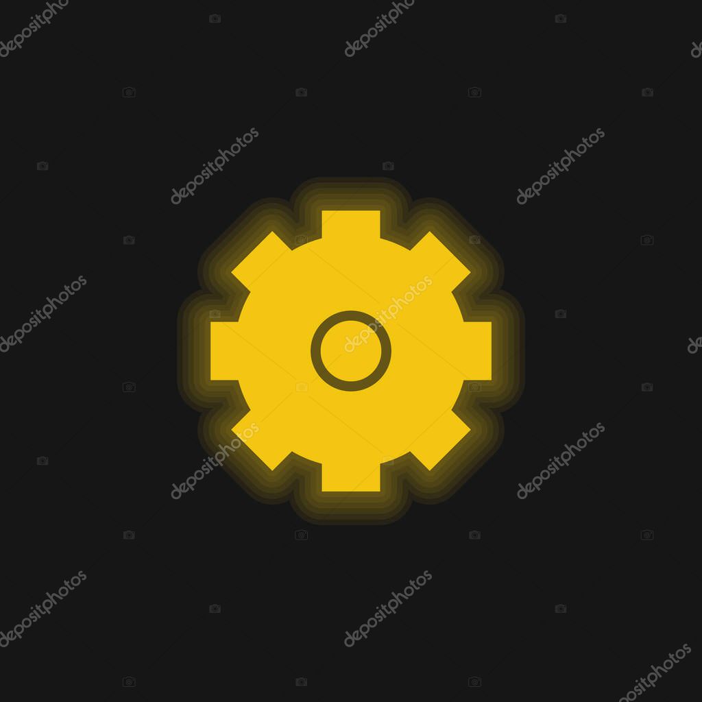 Big Cogwheel yellow glowing neon icon