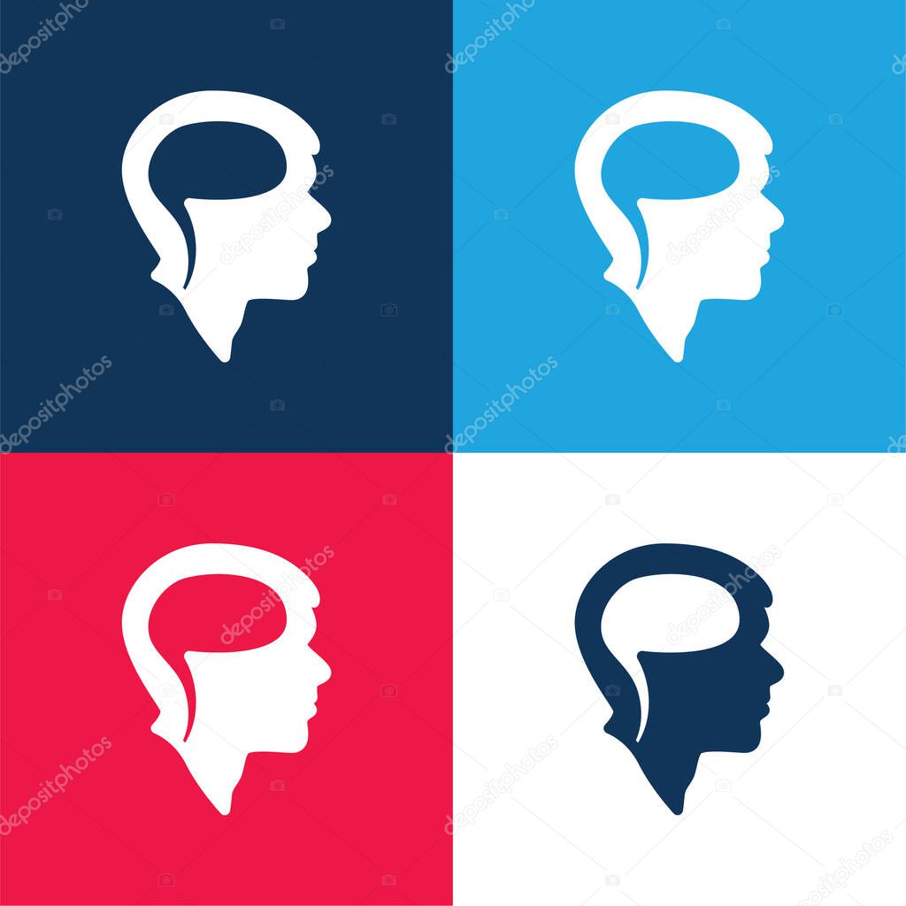Brain On Head blue and red four color minimal icon set