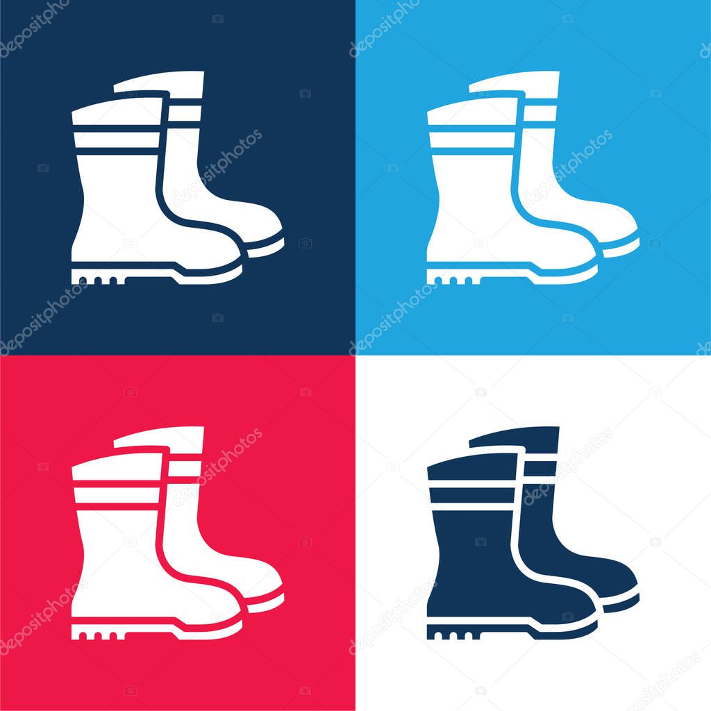 Boots blue and red four color minimal icon set