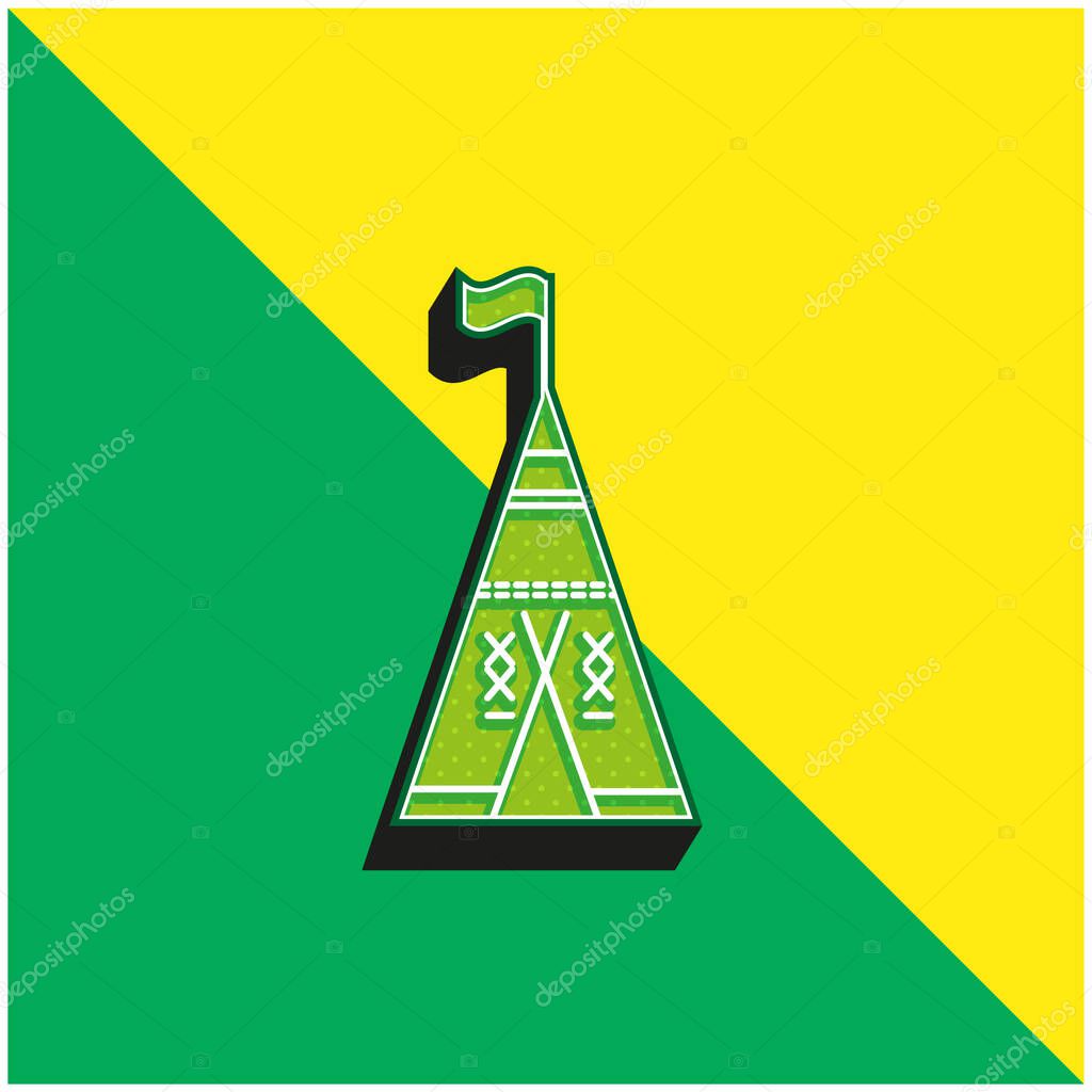 African Tribal Tent With Flag Green and yellow modern 3d vector icon logo