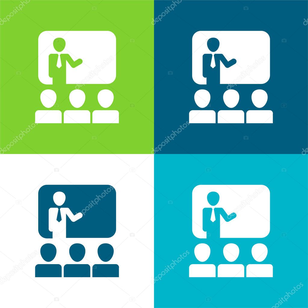 Audience In Presentation Of Business Flat four color minimal icon set
