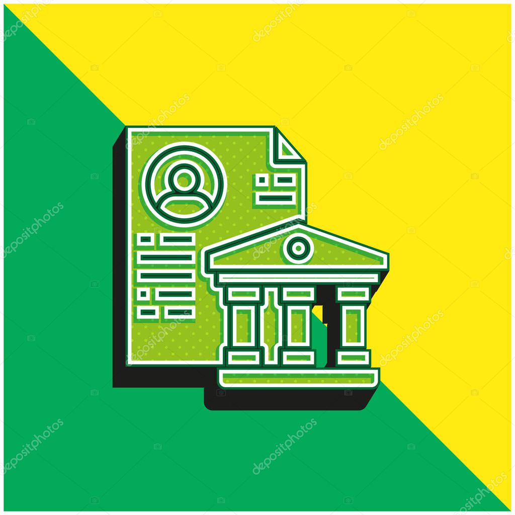 Bank Green and yellow modern 3d vector icon logo