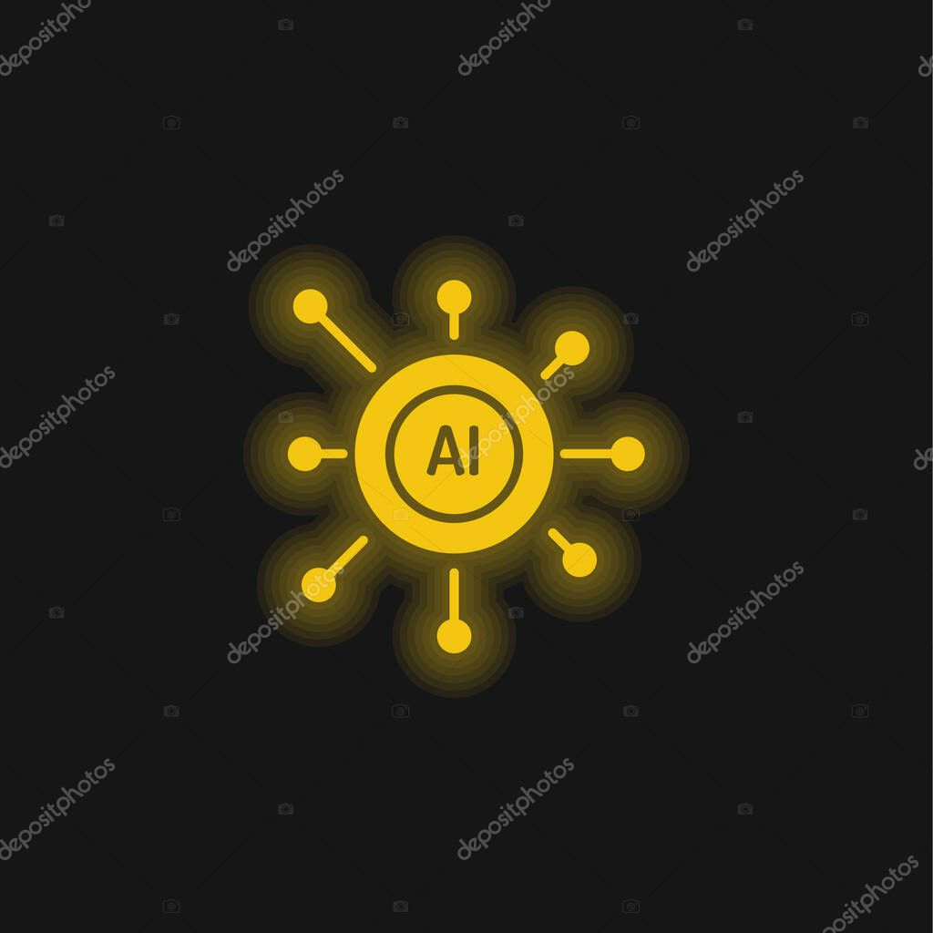 Artificial Intelligence yellow glowing neon icon