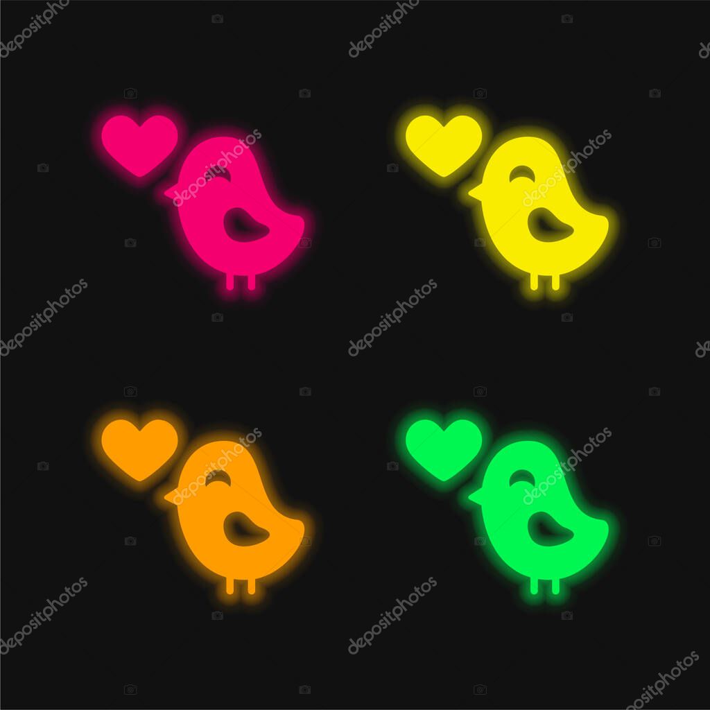 Bird In Love four color glowing neon vector icon
