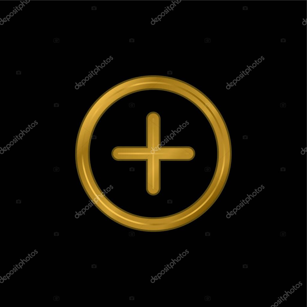 Add Circular Interface Button gold plated metalic icon or logo vector