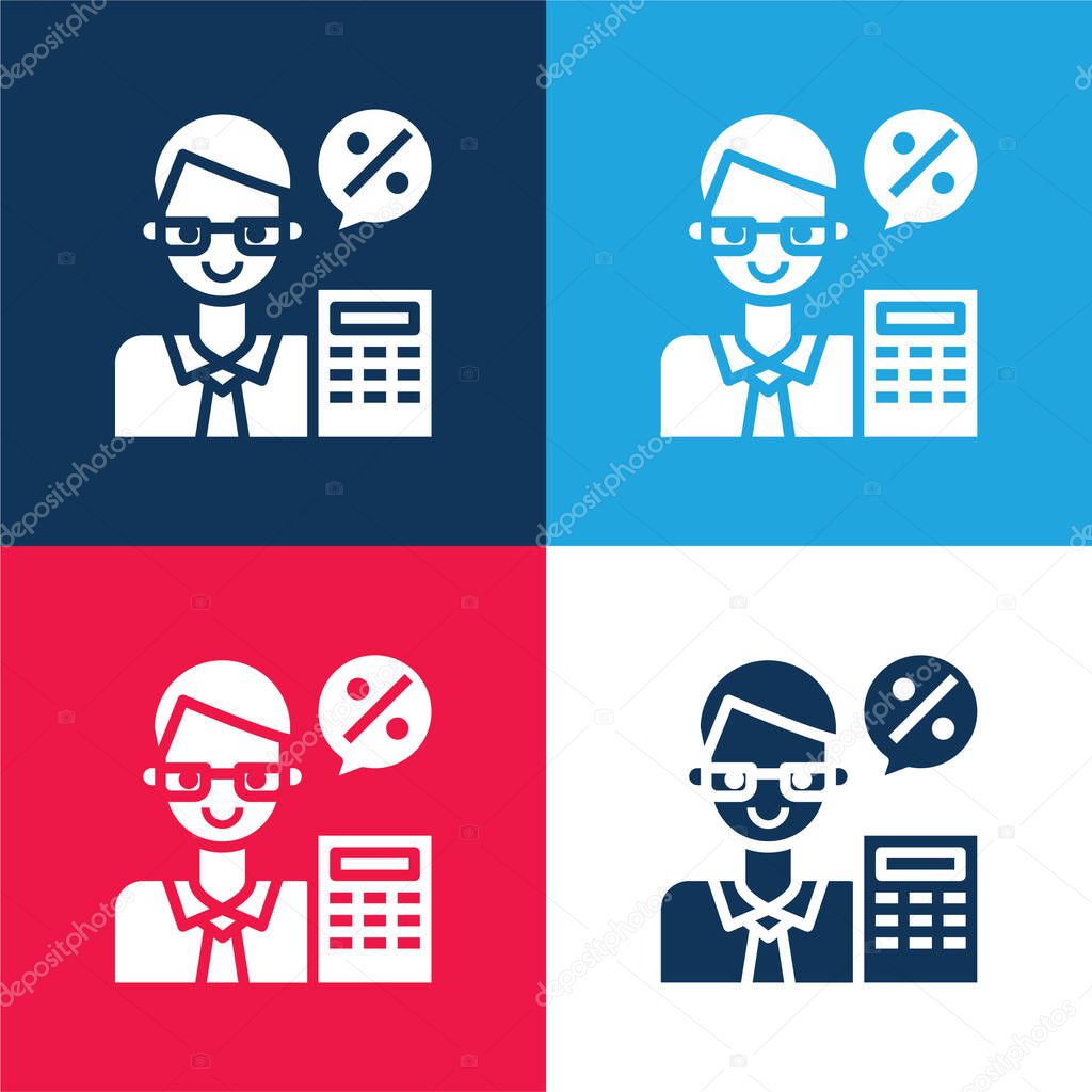 Accountant blue and red four color minimal icon set