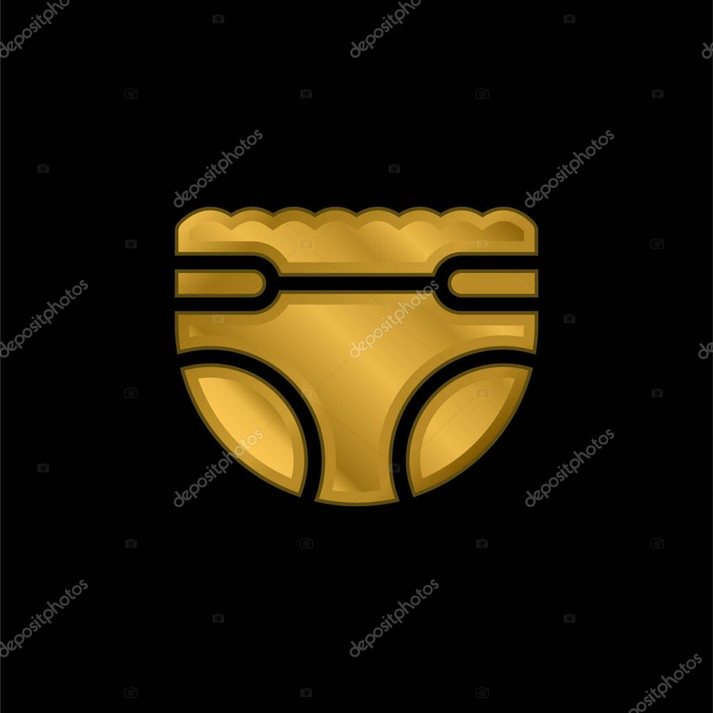 Baby Diaper gold plated metalic icon or logo vector