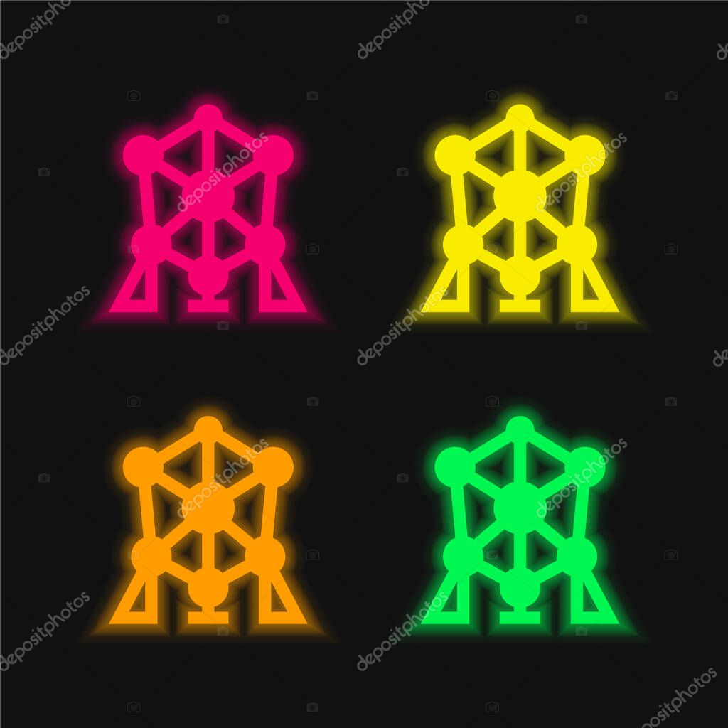 Atomium four color glowing neon vector icon