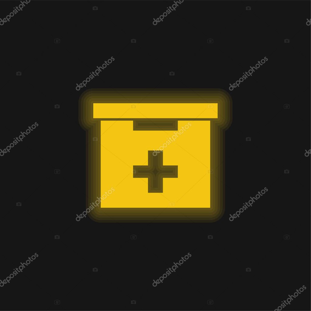 Bathroom First Aid Kit Box yellow glowing neon icon