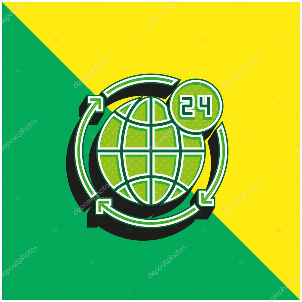24 Hours Green and yellow modern 3d vector icon logo