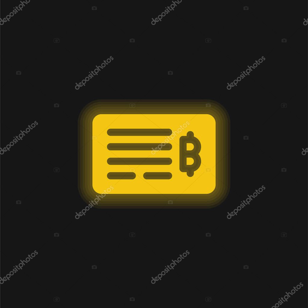 Bank Check yellow glowing neon icon