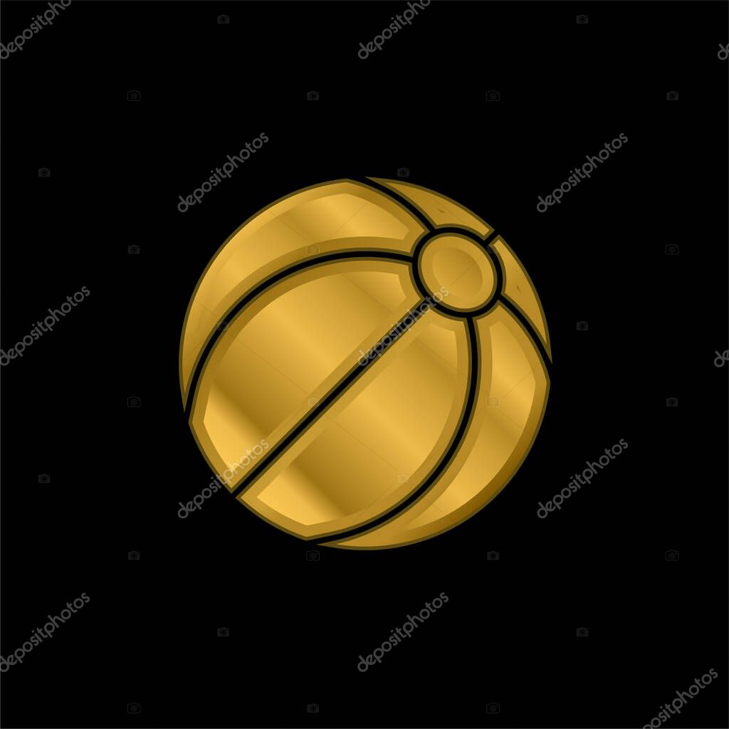 Beach Ball gold plated metalic icon or logo vector