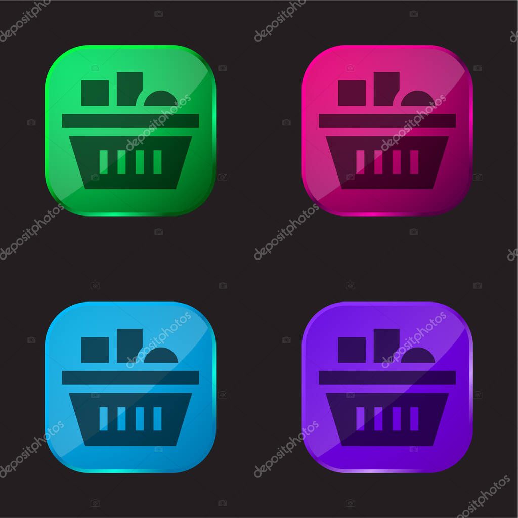 Basket four color glass button icon