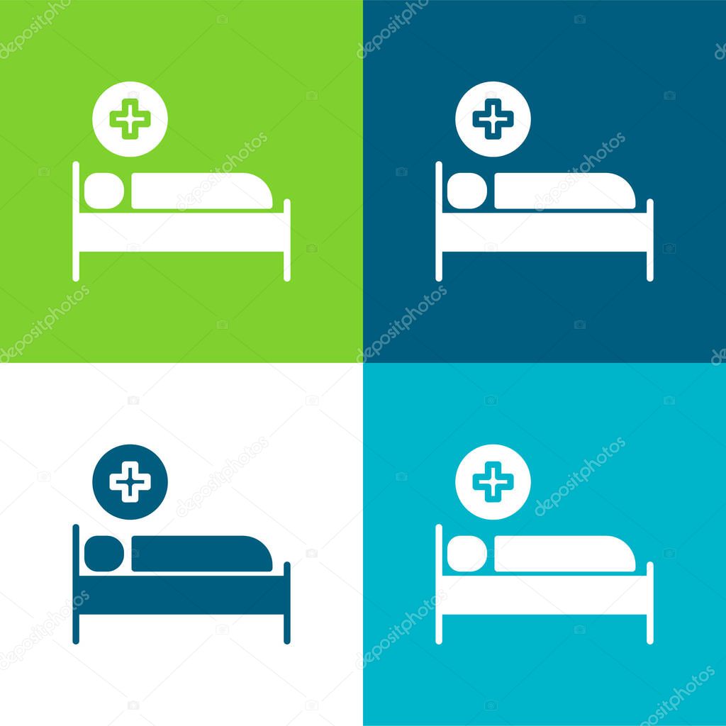 Bed Flat four color minimal icon set